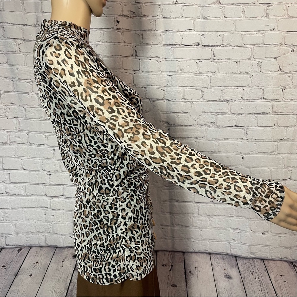 NWT New $69 Adrianna Papell Animal Print Turtleneck Mesh Long Sleeve Top Size L - Picture 3 of 11